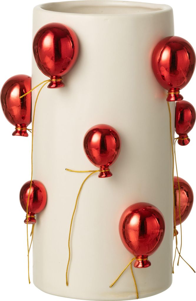 J-Line Vase Luftballon Keramik Weiß/Weihnachtsrot Large