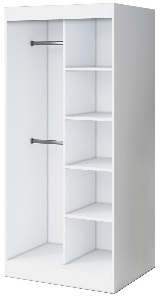 Offener Kleiderschrank – 90 x 200 cm – mattweiß – Kleiderschrank ohne Türen TROY – mit 4 Einlegeböden – mit 2 Kleiderstangen