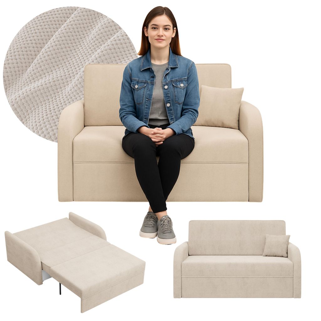 Sessel mit Schlaffunktion, Schlafsessel für Wohnzimmer, SOMO 120cm, Beige