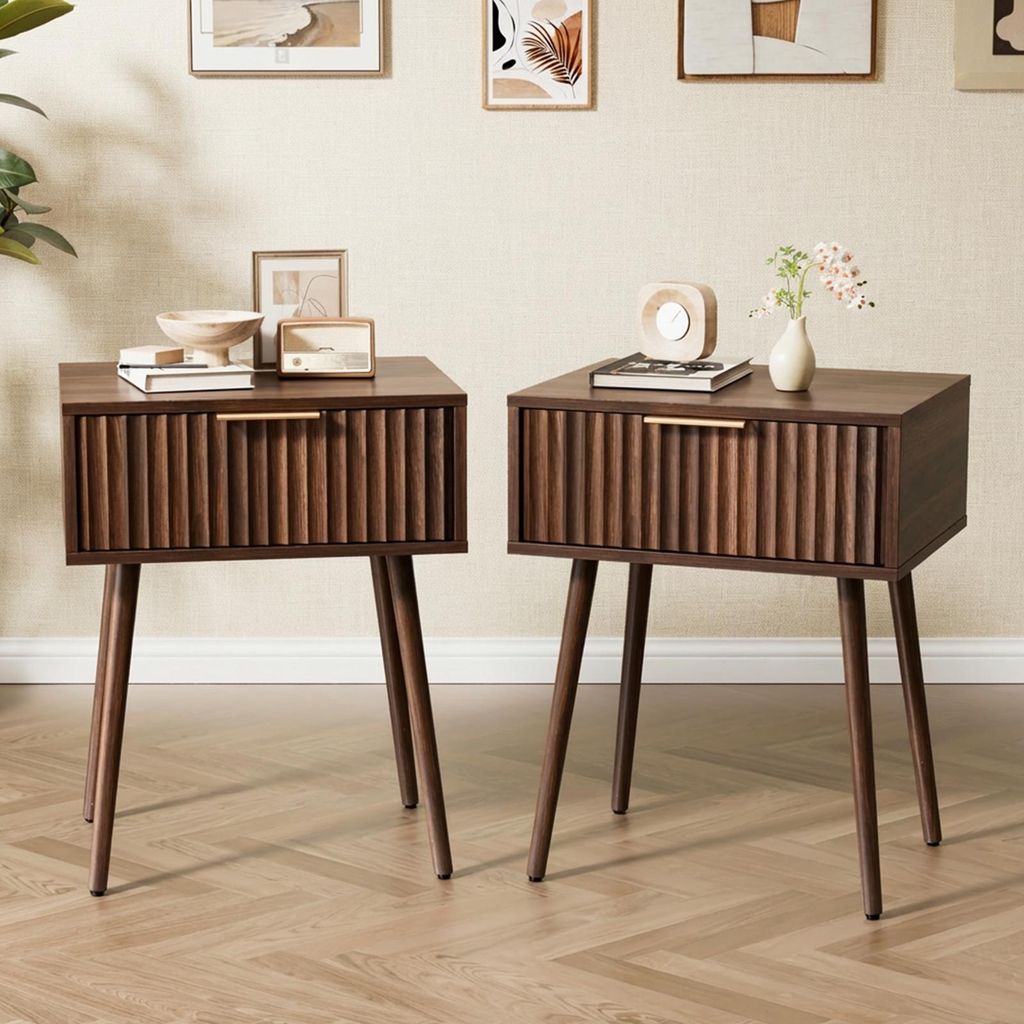 FCH Table de chevet, lot de 2 avec tiroir, torsadée, table Image du produit 