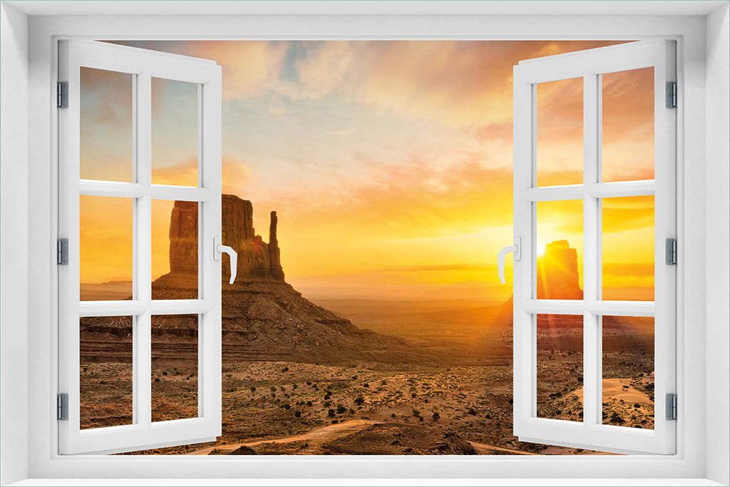 Wallario Poster mit Fenster-Illusion: Monument bei Sonnenuntergang, Größe: 61 x 91,5 cm (Maxiposter)