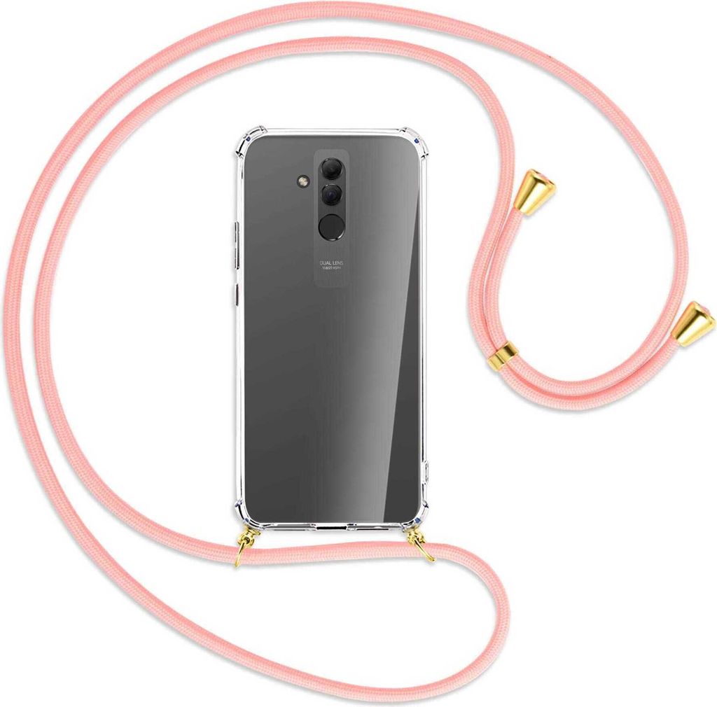 Handykette Backcover-Schutzhülle mit Band (Metall goldfarben) für Huawei Mate 20 lite - rosa