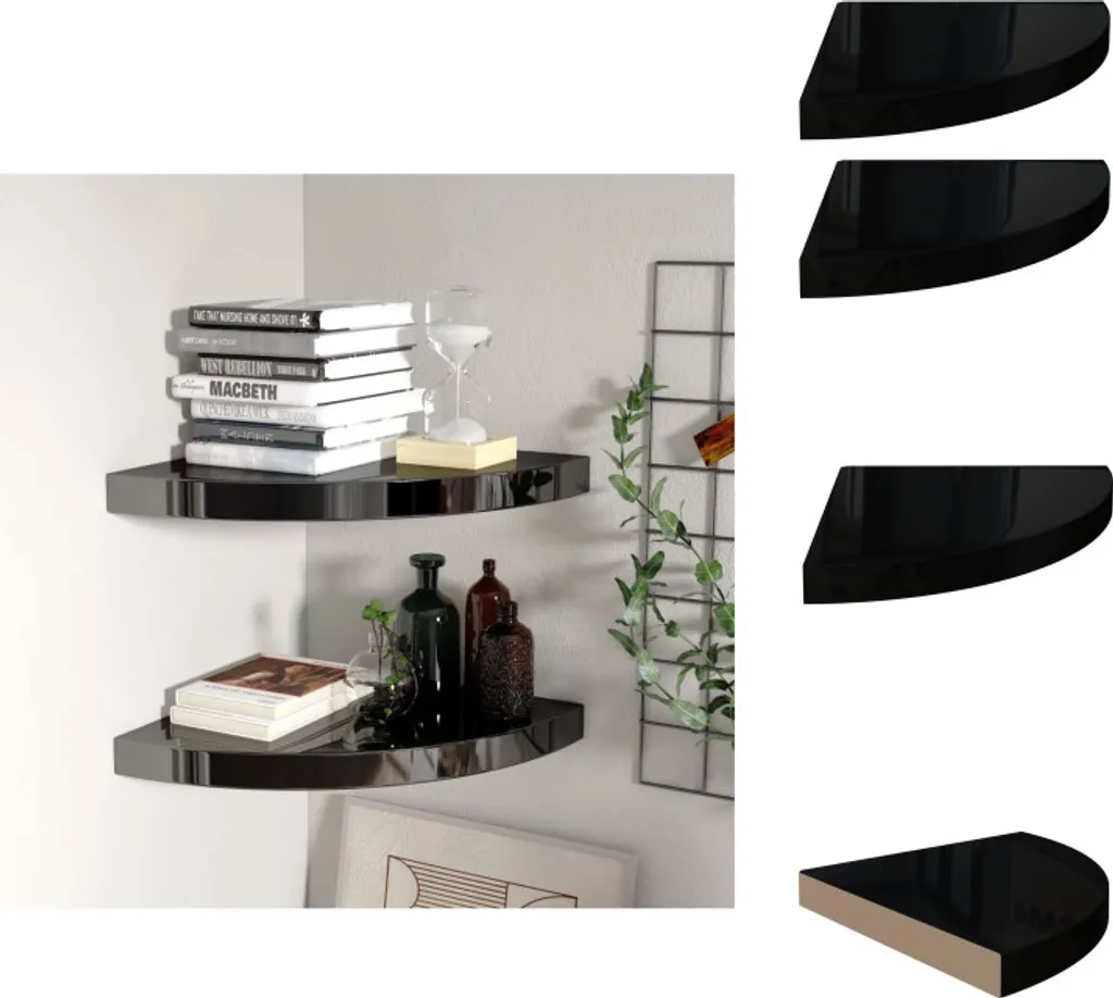 Set 2 Mensole Sospese Angolari 35x35 cm Nero Lucido vidaXL - Shop Online
