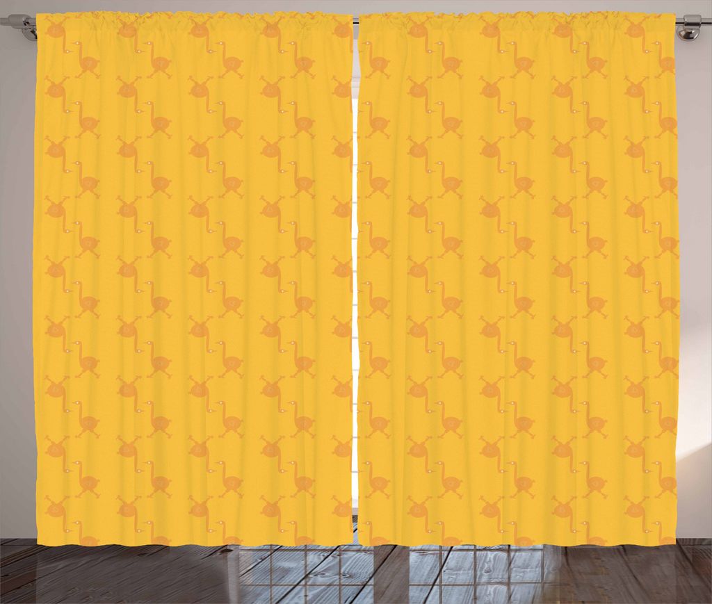 ABAKUHAUS Strauß Rustikaler Vorhang, Retro orange Vögel, Wohnzimmer Universalband Gardinen mit Schlaufen und Haken, 280 x 175 cm, Marigold Aprikose