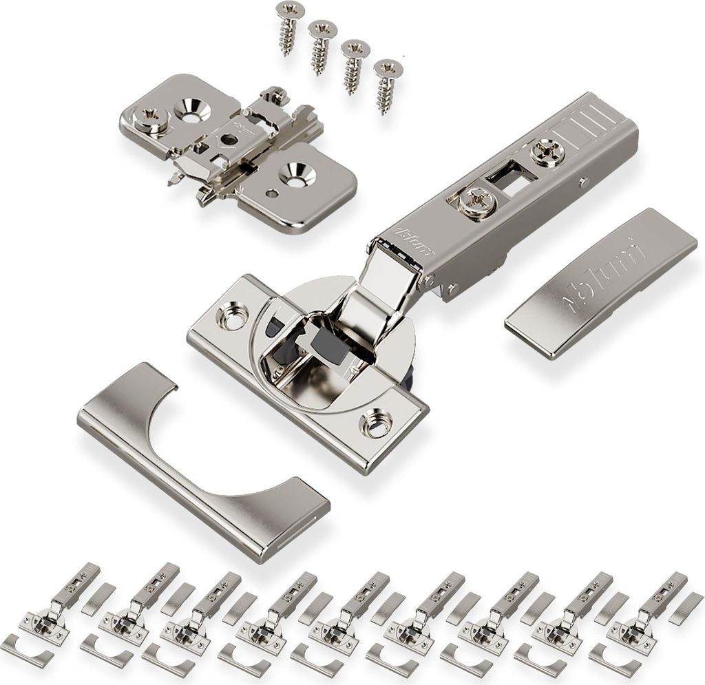 BLUM 10x CLIP top BLUMOTION Möbel Scharnier 110°, gerade mit Feder, Eckanschlag + BLUM CLIP Exzenter Kreuzmontageplatte, Stahl, Schraubvariante, ...