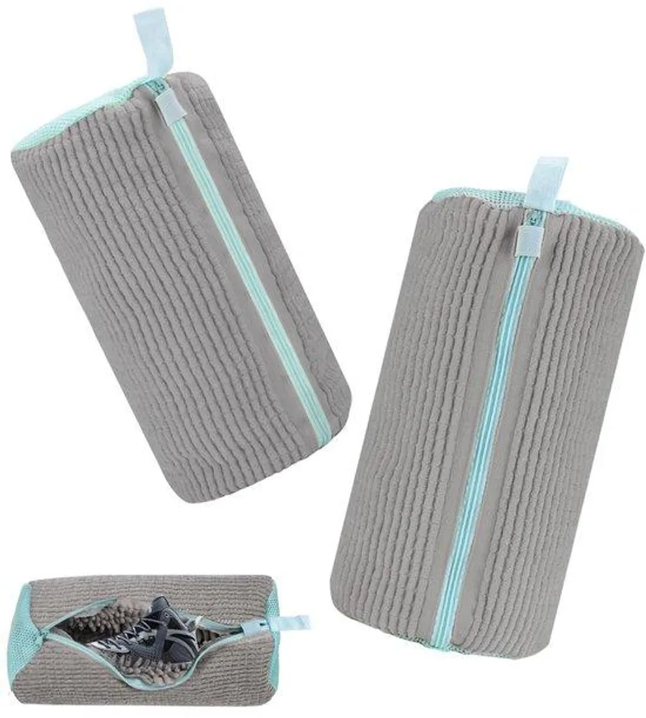Sacs de lavage chaussures anti-bruit peluche gris lot de 2 pratiques