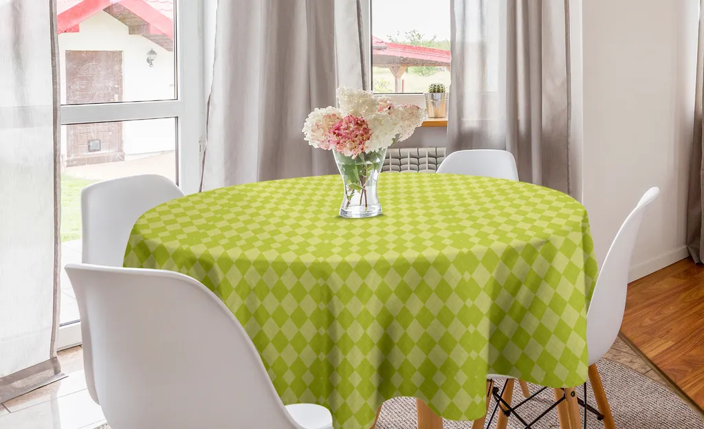 ABAKUHAUS Tovaglia rotonda geometrica a rombi, stile Greeny Argyle, tovaglia circolare per sala da pranzo e decorazione della cucina, 150 cm, verde chiaro giallo verde