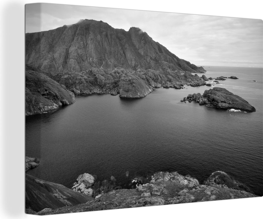 OneMillionCanvasses - Leinwandbilder - 140x90 cm, Skandinavische Küste schwarz-weiß Fotodruck, Wandbilder Kunstdruck Wanddekoration - Foto auf ...