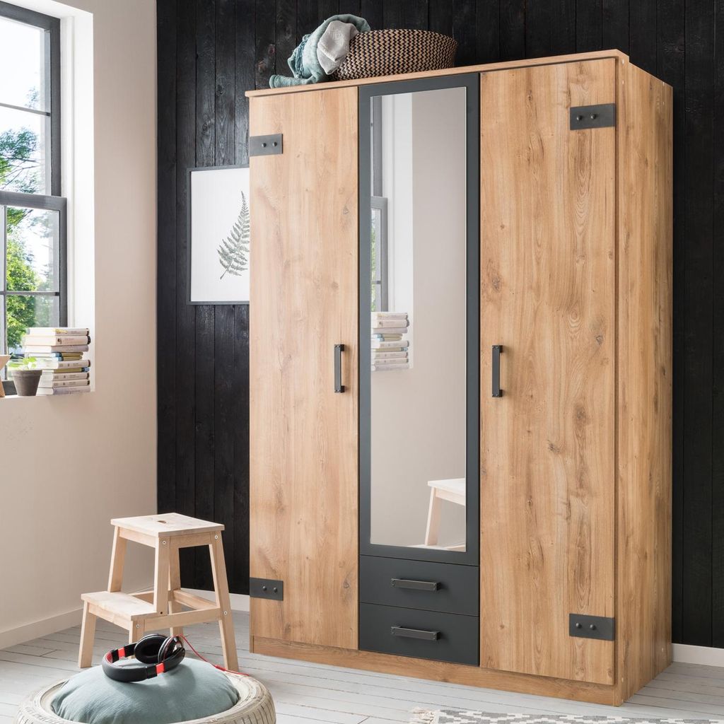 Kleiderschrank Cork Plankeneiche graphit industrial 135 cm Produktbild 