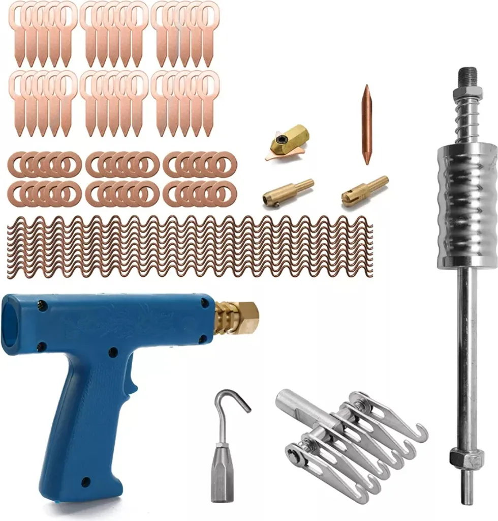 Kit Débosselage 77 Pièces avec Marteau Coulissant et Accessoires Soudure