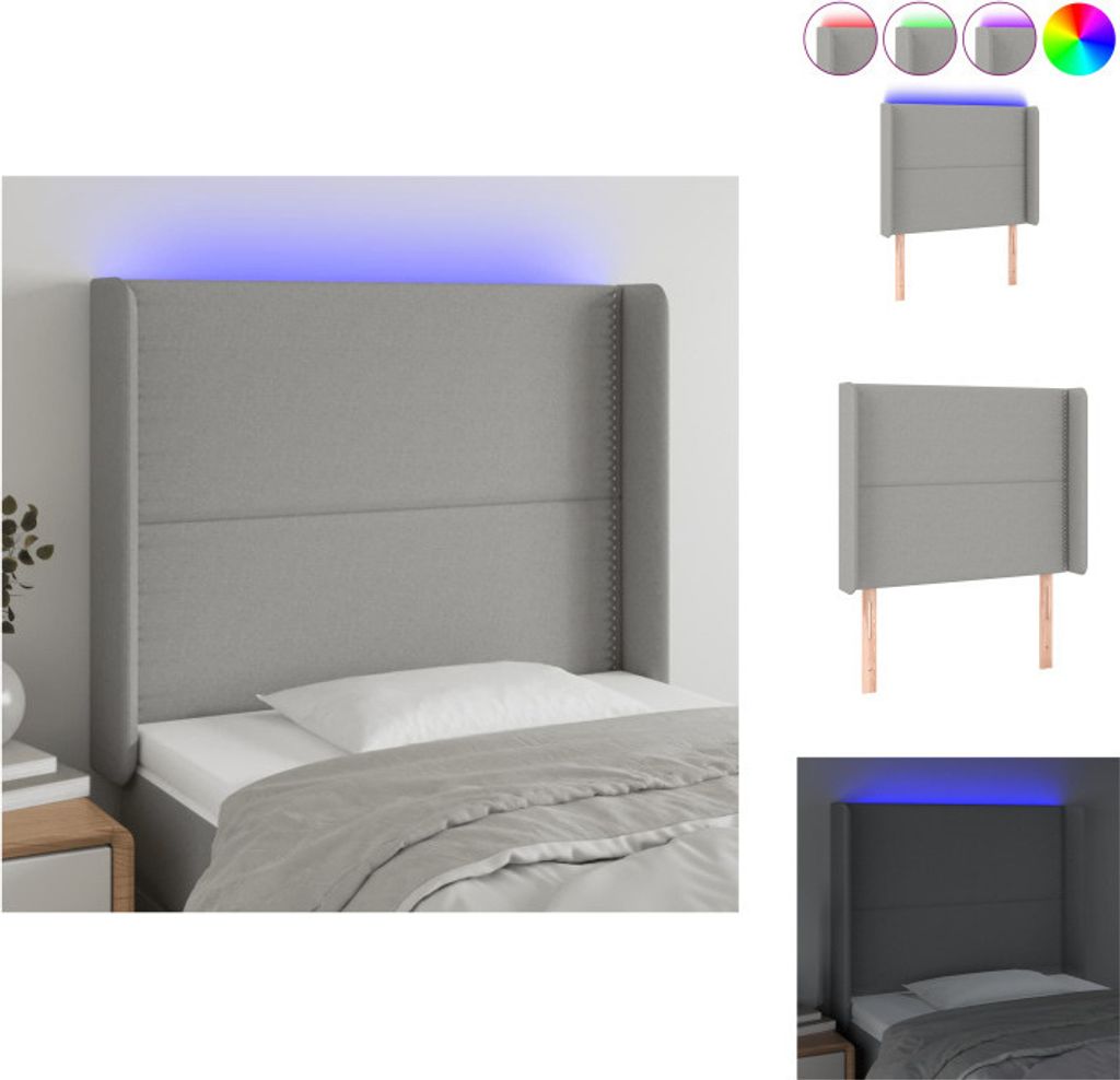 vidaXL LED Kopfteil Hellgrau 103x16x118/128 cm Stoff - Kopf- & Fußenden