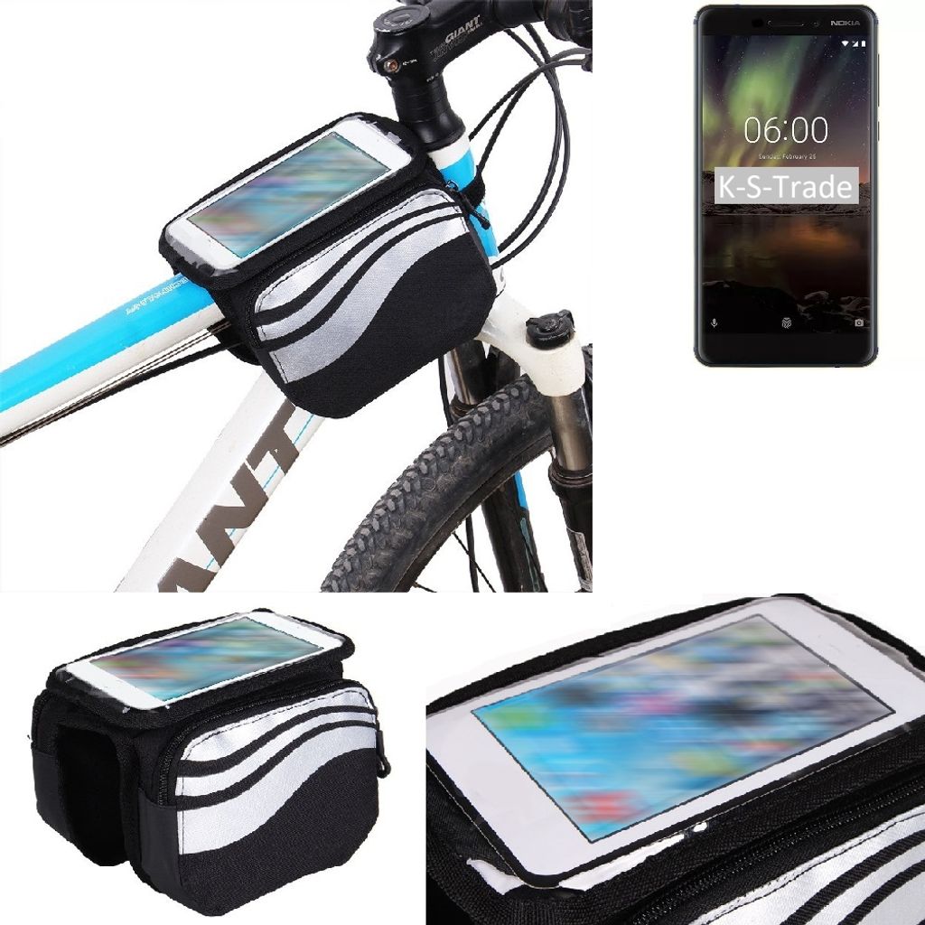 K-S-Trade Rahmentasche Fahrrad-Halterung kompatibel mit Nokia 6.1 Rahmenhalterung Fahrrad Handyhalterung Fahrradtasche Handy Smartphone Halterung Bike