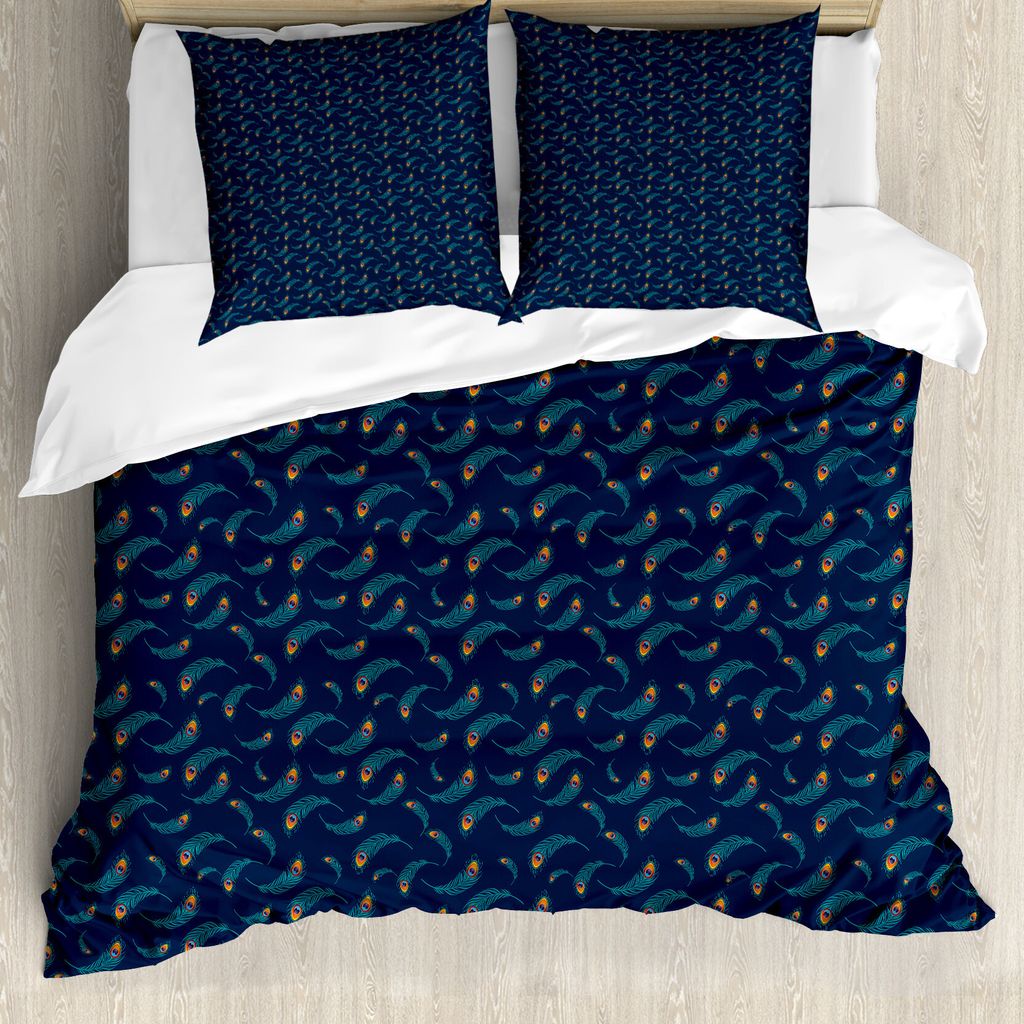 ABAKUHAUS Pfau Bettbezug Set für Einzelbetten, Bohemian Schwimmdock Federn, Milbensicher Allergiker geeignet mit Kissenbezug, 155 cm x 220 cm - 80...