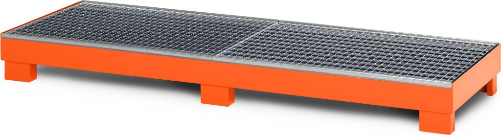 RR Industrietechnik Auffangwanne aus Stahl für 4x 200 Liter Fass mit Gitterrost BxTxH 2400x800x240 mm RAL 2004 reinorange
