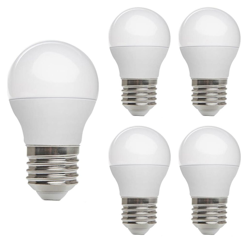 Kobi LED-Minilampe, kugelförmig, E27, 6 W, 470 lm, 6000 K, 230 V - für technische Beleuchtung und Lagerbereiche - 5 Stück