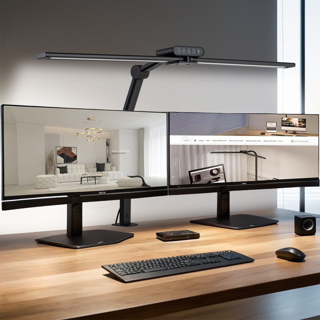 Schreibtischlampe LED Dimmbar mit Doppelter Lichtquelle Architektenlamp mit Lichtsensor Tischlampe für Büro Augenschutz Monitor Lampe mit Klemmba...