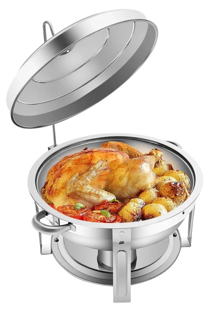 Chafing dish rond 7,5L en acier inox argenté avec couvercle hermétique