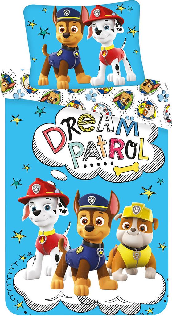 Bettwäsche Set, Paw Patrol "Dream Patrol" 140x200 Bettdecke + 70x90 cm Kopfkissen, 100% Baumwolle, mit Reißverschluss