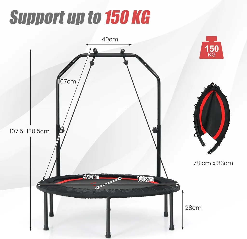 Mini-trampoline de sport pliable rouge 101cm avec bandes élastiques - 3