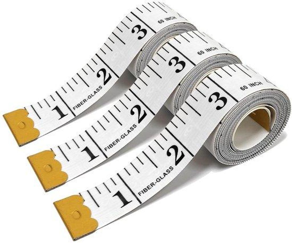 Drei-Set weiche Körpermaßbänder, Maßbänder mit zwei Skalen für Textilien, flexible Linealbänder für Gewichtsverlust, 60 Zoll/150 cm, weiß
