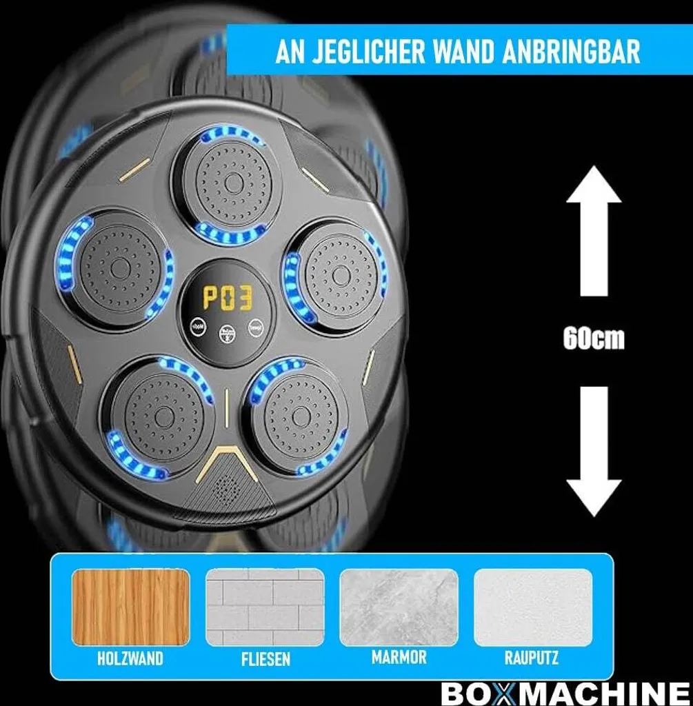 BOXMACHINE Machine de boxe LED avec Bluetooth et cible murale musicale - 4