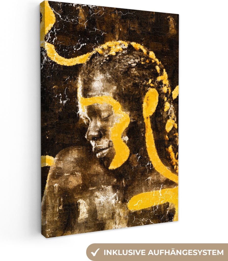 OneMillionCanvasses - Leinwandbilder - 90x140 cm, Frau - Schwarz - Gold, Wandbilder Kunstdruck Wanddekoration - Wandschmucke - Schlafzimmer