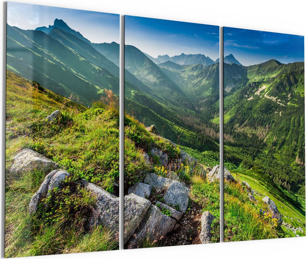 DEQORI Glasbilder Acryl 3x50x100 cm 'Blick über Hohe Tatra' Wandbilder XXL groß