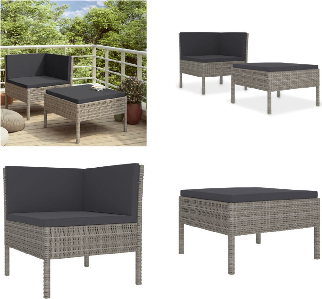 vidaXL 2 tlg. Garten Lounge Set mit Auflagen Poly Rattan Grau - Gartenmöbel-Set - Gartenmöbel-Sets - Gartengarnitur - Gartengarnituren