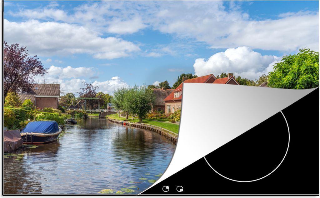 KitchenYeah Herdabdeckplatte Kanal - Haus - Giethoorn , 81x52cm, Küche Deko, Glaskeramikfeld Herdabdeckung, Abdeckplatte fùr Kochfeld