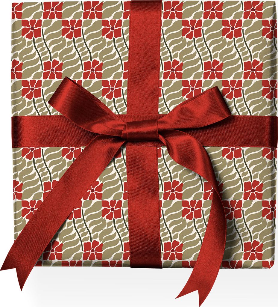 Jugendstil Weihnachts-Geschenkpapier mit grafischem Weihnachtsstern Muster, rot - G22148, 32 x 48cm