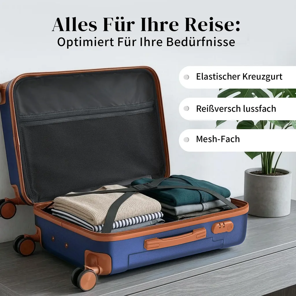 FCH Set de 3 Valises Rigides ABS Bleu Foncé avec Roues Multidirectionnelles - 3