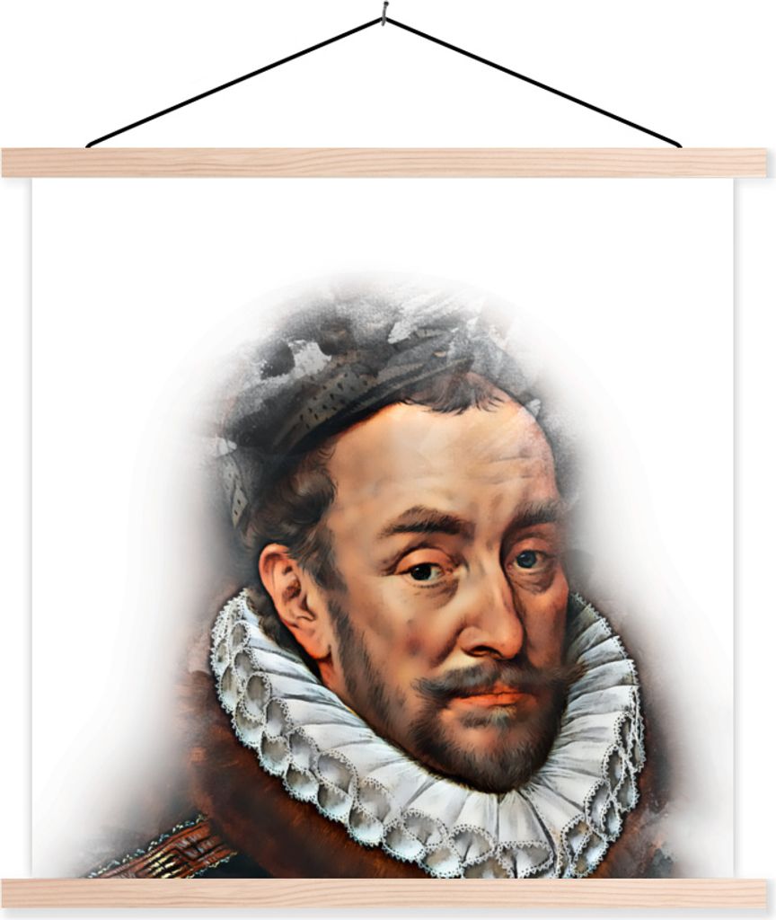 MuchoWow Textilposter Wilhelm von Oranien - Kunst - Weiß 120x120 cm mit holzfarbenen Rahmen - Textil-Poster