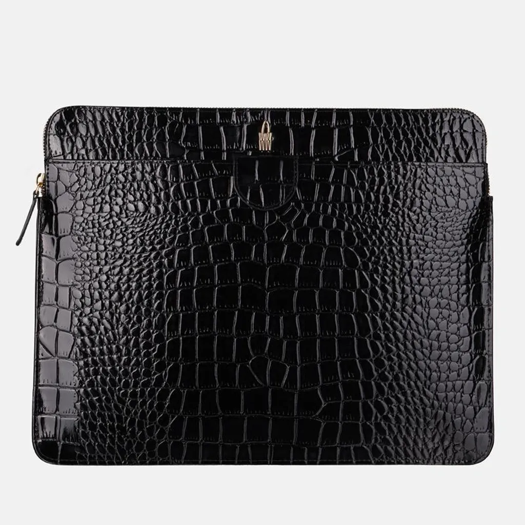 ELITE Serviette en Cuir Verni Noir - Porte-documents de Luxe Elégant