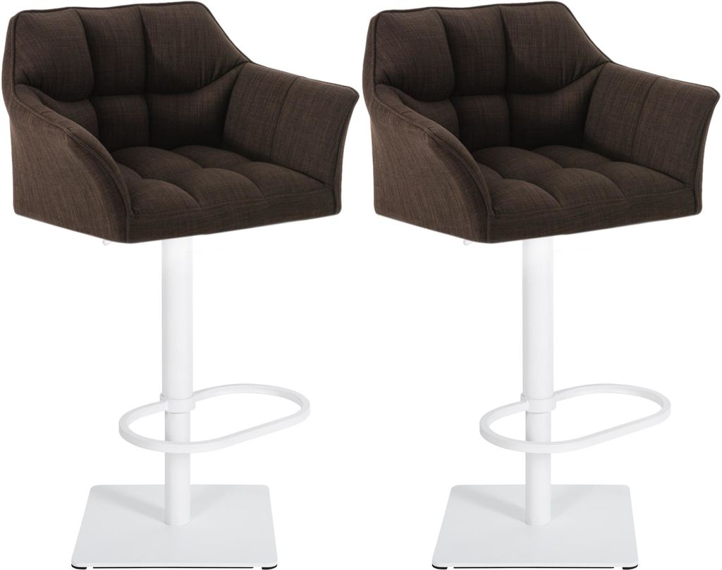 CLP 2er Set Barhocker Damaso Stoffbezug drehbar und höhenverstellbar bis 240 kg Farbe:braun;Gestell Farbe:weiß