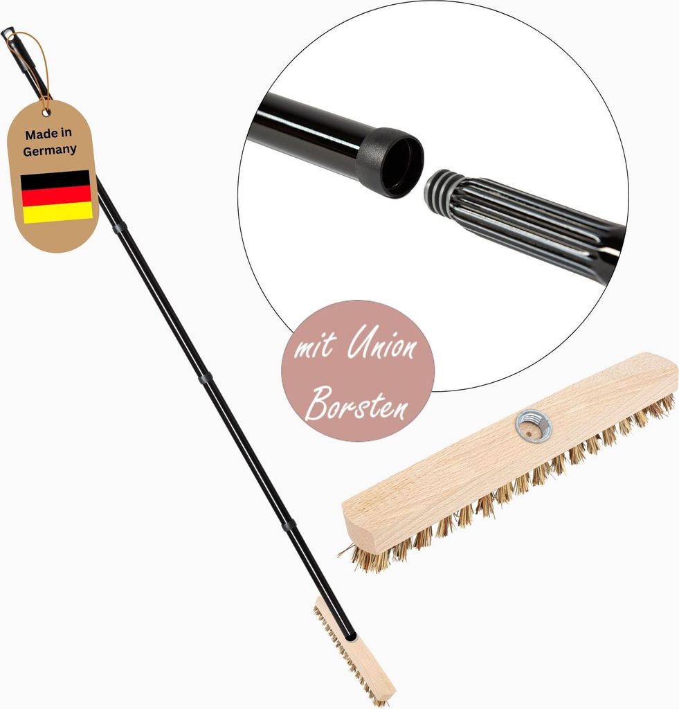 Schrubber aus Holz mit Borsten Wischer mit Gewinde und Schraub- Steckstiel vierteilig Scheuerbürste Union Boden Bürste Ideal für Reinigung Balko...