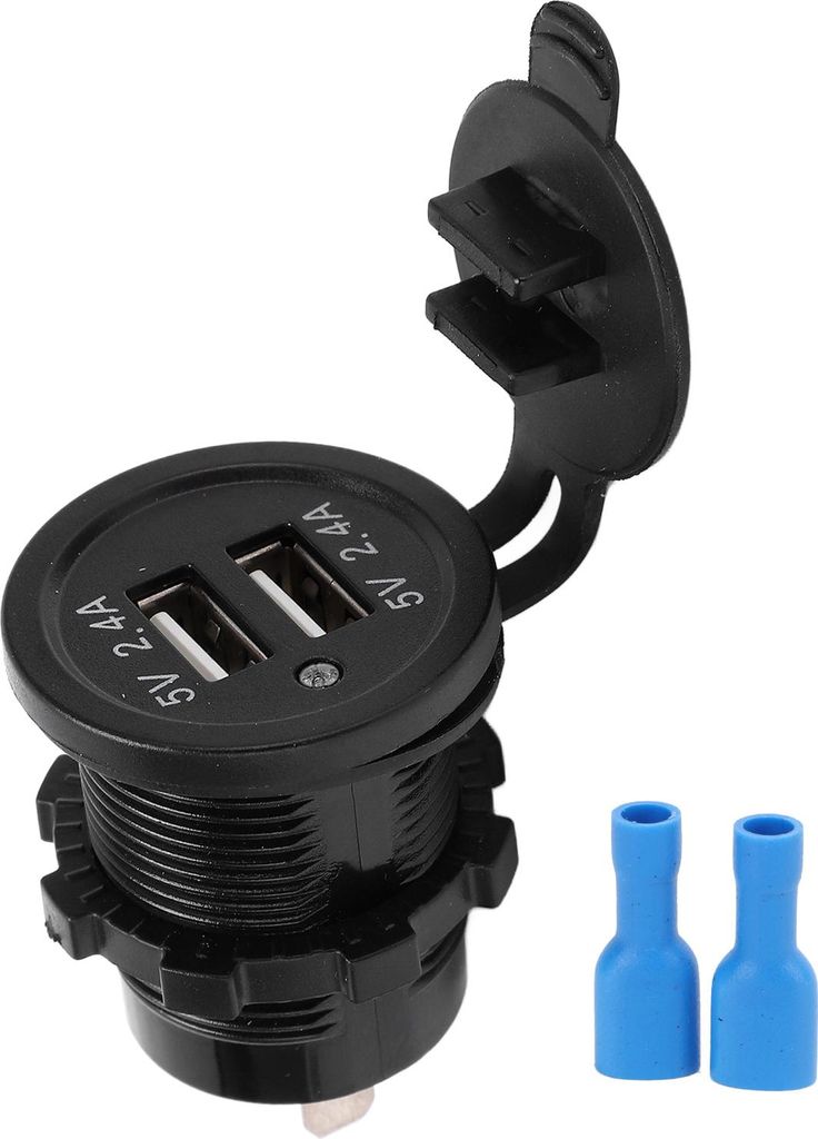 Modifiziertes Autoladegerät, Dual-USB-Anschluss, 2,4 A, 1 in 2 Out, wasserdichtes Design, mattschwarz, mit Hintergrundbeleuchtung