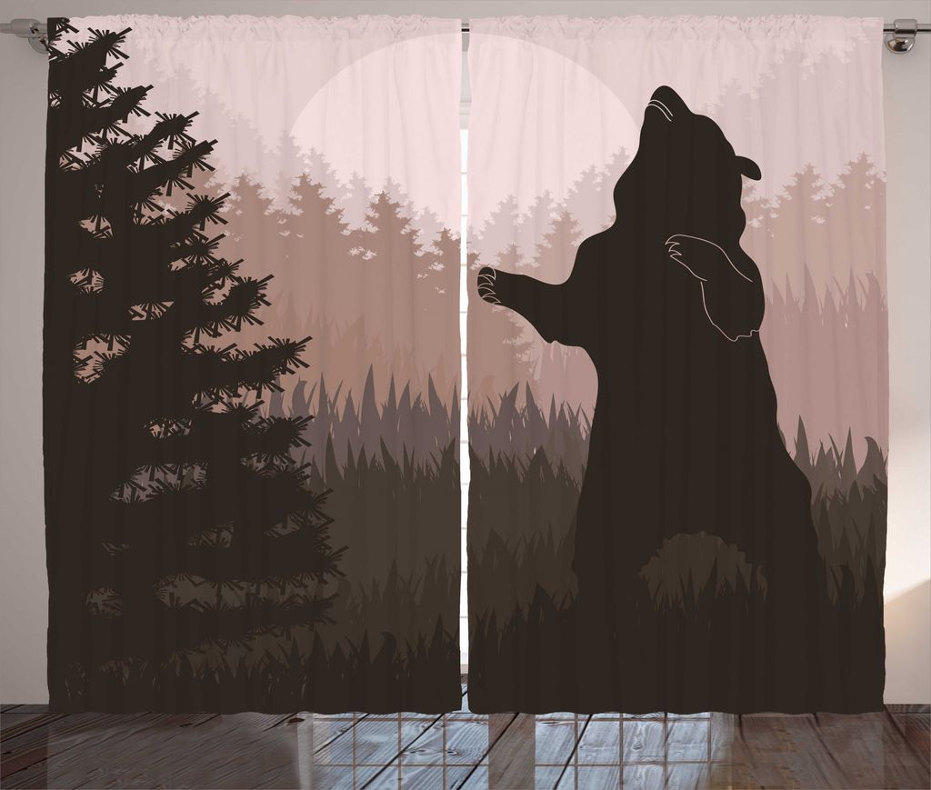 ABAKUHAUS Natur Rustikaler Gardine, Wild Bär Nacht Dschungel, Schlafzimmer Kräuselband Vorhang mit Schlaufen und Haken, 280 x 225 cm, Armeegrün ...
