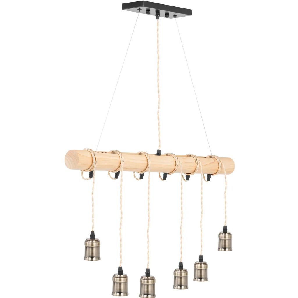 Lampa sufitowa wisząca LOFT 6 punktowa E27 - drewniana Zdjęcie produktu 