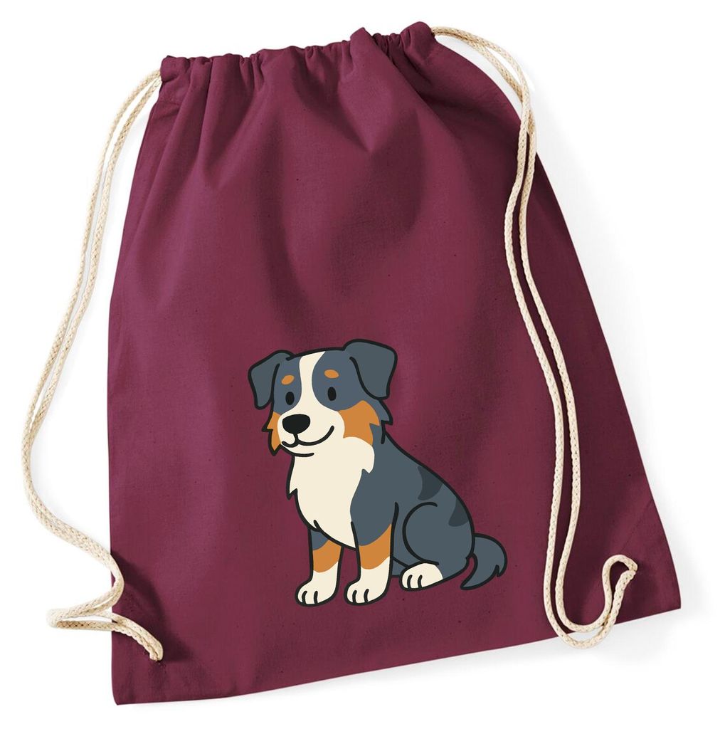 Huuraa Turnbeutel Australian Shepherd Aussie Comic 12 Liter Burgundy Baumwolle Rucksack Geschenkidee