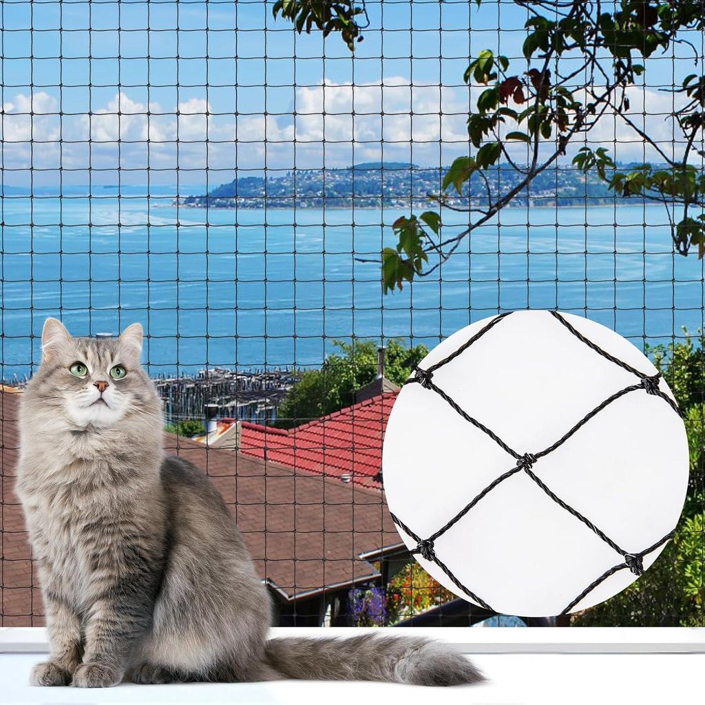 Katzennetz für Balkon, 6x3m Katzennetz Drahtverstärkt Balkonnetz Katzen Netz UV-Beständig & Witterungsfest Katzenschutznetz für Balkone, Fenste...