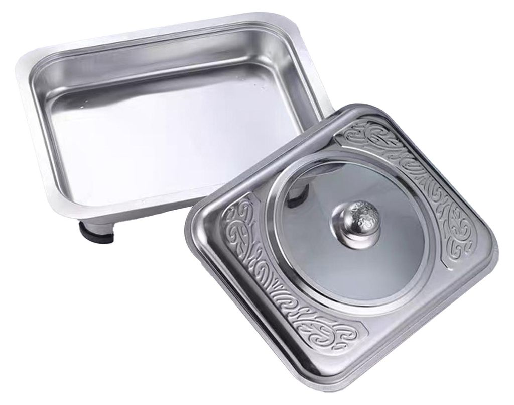 Warmhaltegerät aus Edelstahl mit Glasdeckel, abnehmbaren Beinen und Speiseteller für Buffets, Hotels, Grillabende und Catering