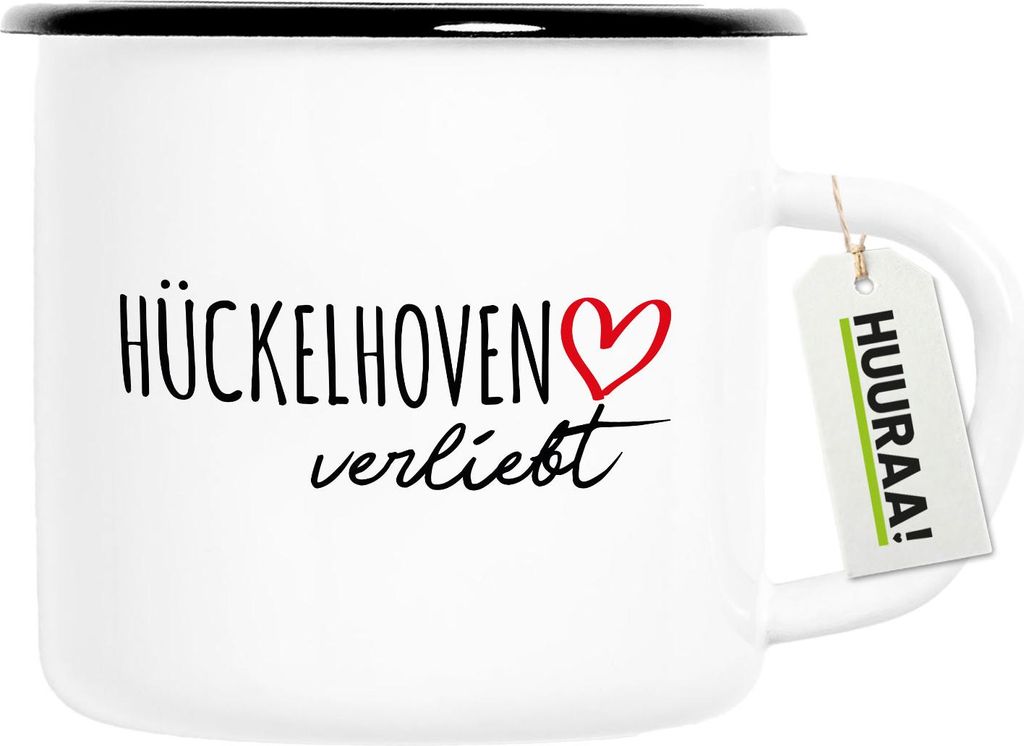 Huuraa Emaille Tasse Hückelhoven verliebt 300ml Vintage Campingbecher Geschenkidee