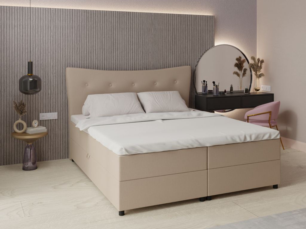 NEVADA Boxspringbett Doppelbett mit hochwertiger Bonell-Matratze und Topper, Polsterbett mit Bettkasten - 180 x 200 cm