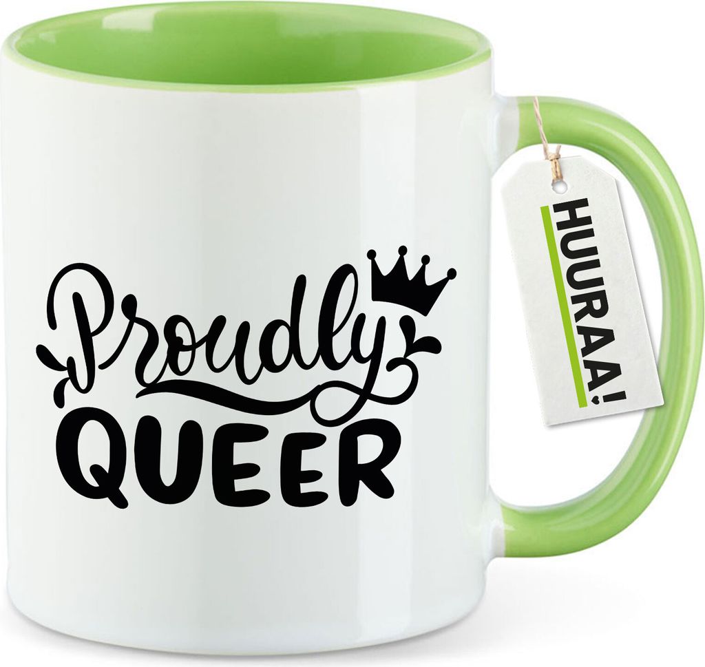 Huuraa Kaffeetasse Proudly Queer Krone 330ml Grün Keramik Kaffeebecher Geschenkidee
