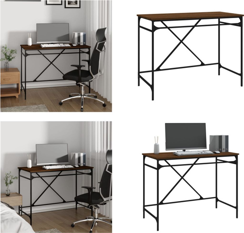 vidaXL Schreibtisch Braun Eichen Optik 100x50x75cm Holzwerkstoff Eisen - Schreibtisch - Schreibtische - Bürotisch - Computertisch