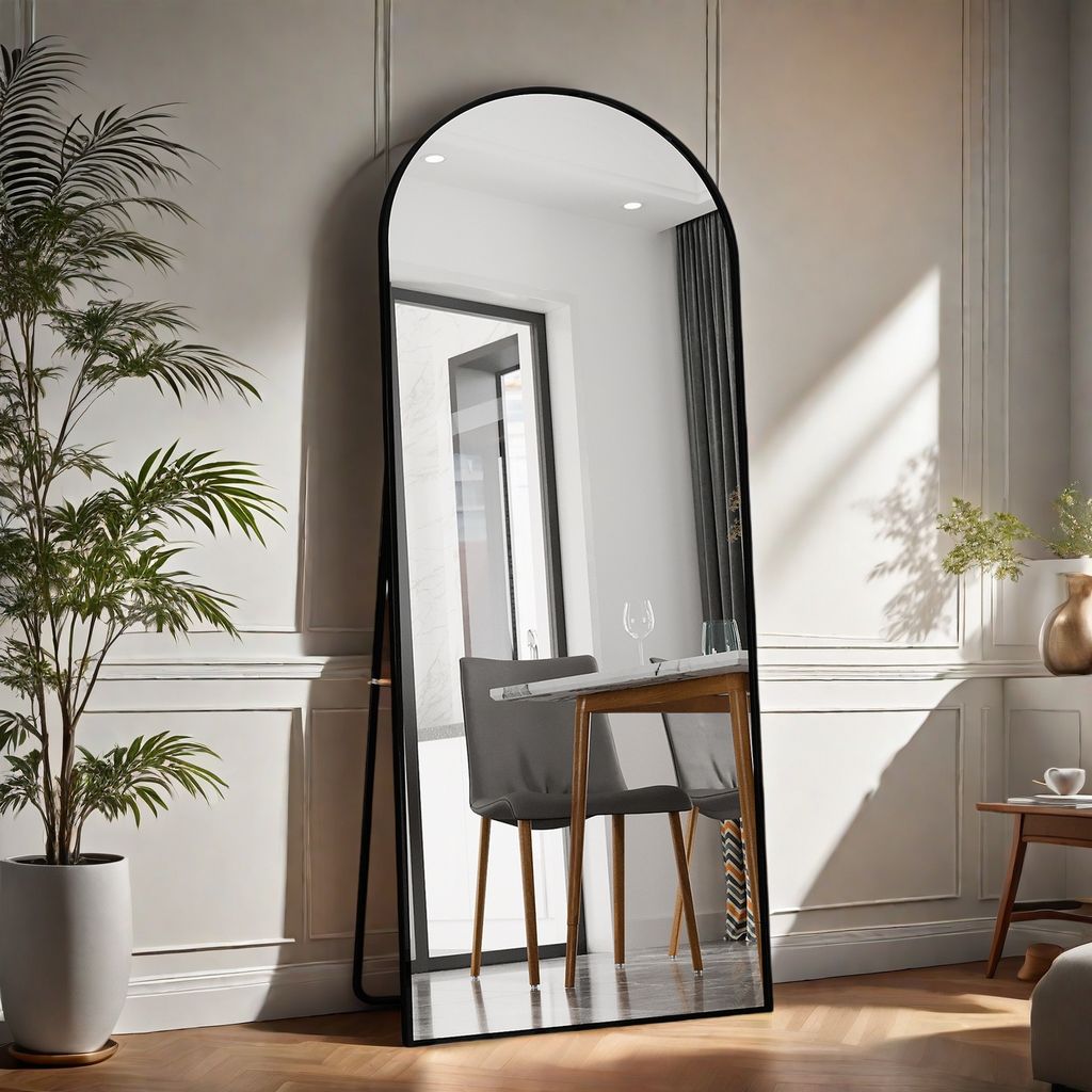 Bogen Ganzkörperspiegel, 180 x 80 cm Wandspiegel mit Eisenrahmen, moderner gewölbter Spiegel mit mattem Metallrahmen für Schlafzimmer, Flur, Bad...