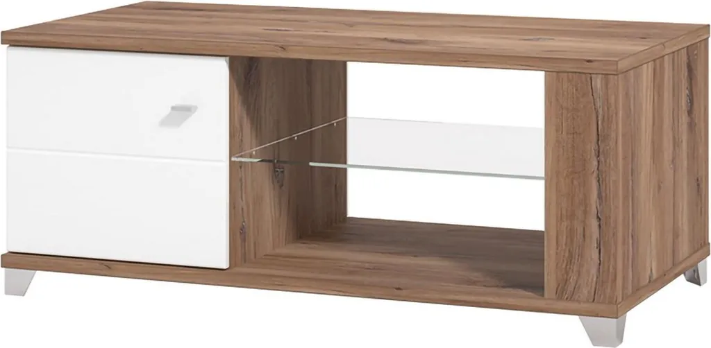 Table basse Treiso pour salon moderne, noyer brun avec triples rangements