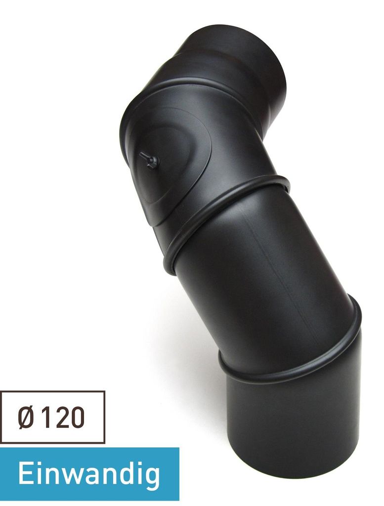 Raik Basic Mulitbogen 120mm schwarz mit Tür – 4teilig für Rauchrohr / Ofenrohr