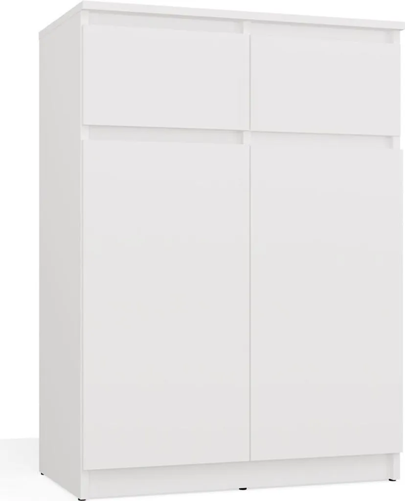 Petite Commode Blanche Malwa 2DD2S, Solution Rangement Salon Compact