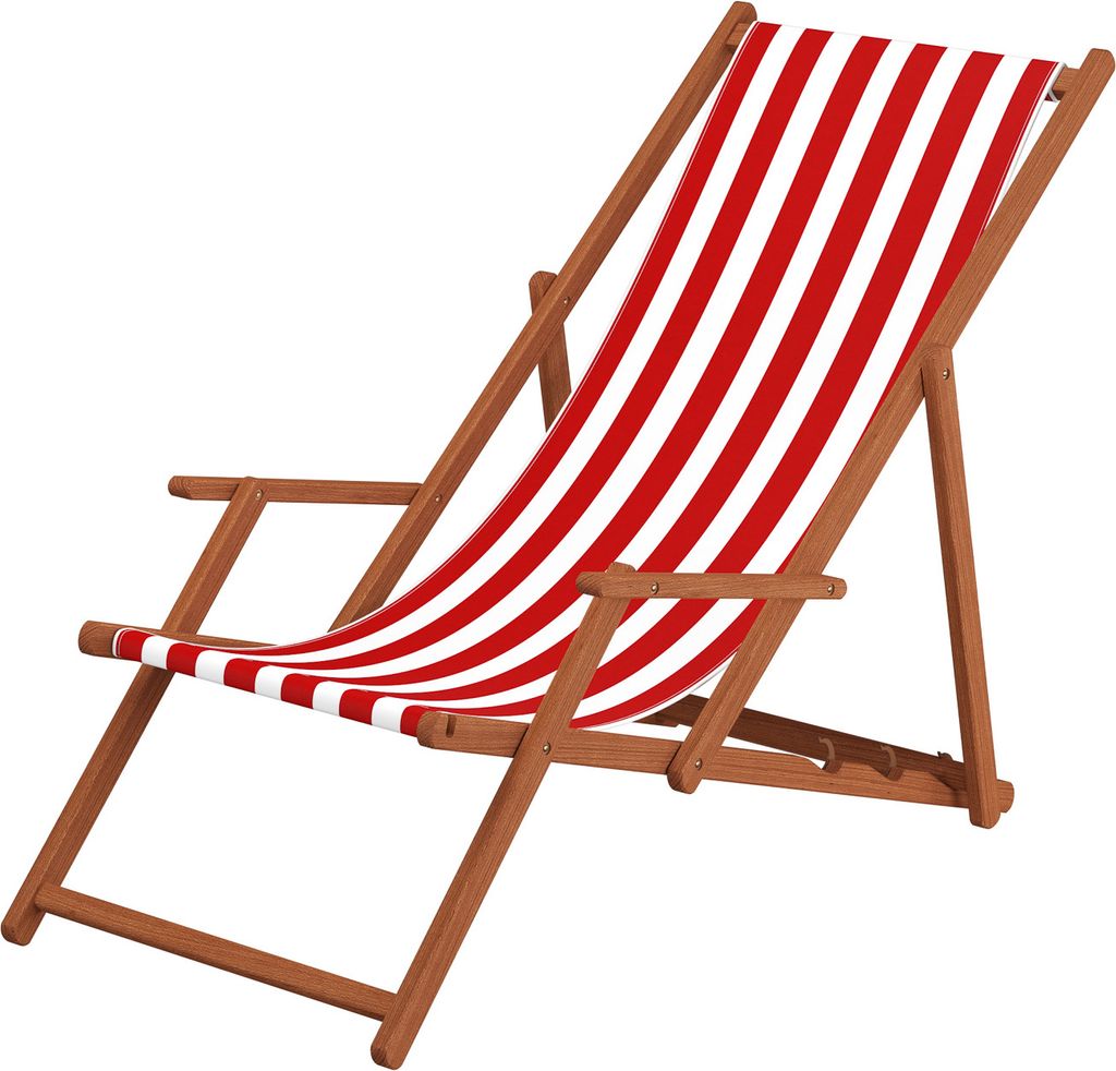 Gartenliege rot-weiß Liegestuhl Tisch Kissen Sonnenliege Deckchair Buche dunkel 10-314 T KH